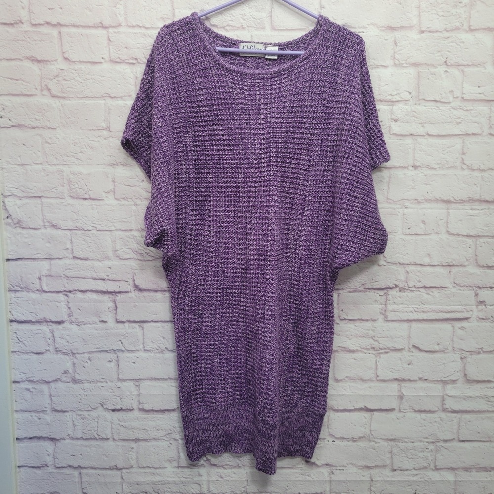 VTG A'Milano Purple Glam Sweater Mini Dress Womens L Acrylic Dolman Punk Retro